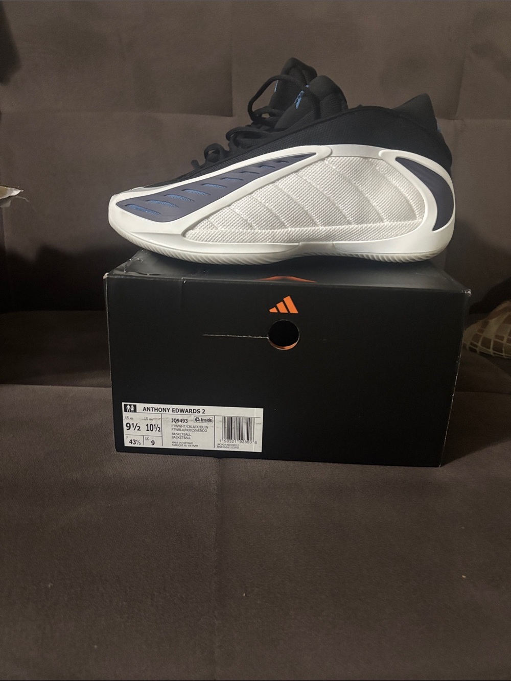 adidas Black/White/Blue Anthony Edwards 2 Basketball Sneakers